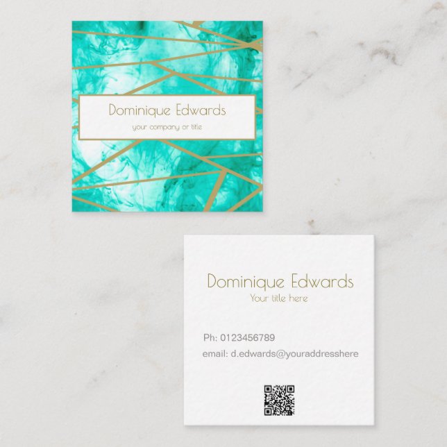 QR Code Professional Blue Gold Colour Designer Square Business Card (Front/Back)