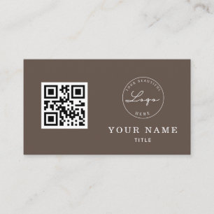 QR Code Professional Brown Classic Logo Custom Business Card