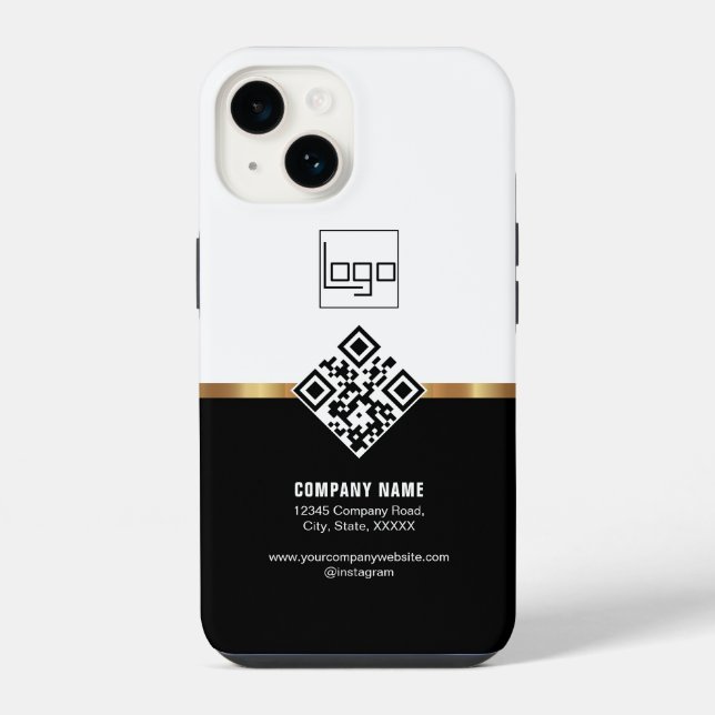 QR Code Professional Custom Logo Black Gold Modern iPhone Case (Back)
