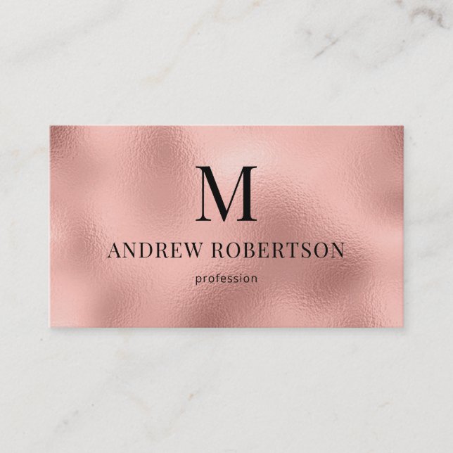 QR Code Professional Monogram Rose Gold Faux Foil Business Card (Front)