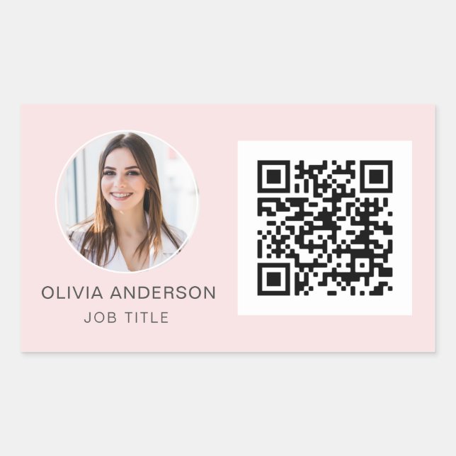 QR Code Professional Photo Blush Pink Rectangular  Rectangular Sticker (Front)
