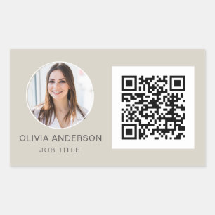 QR Code Professional Photo Tan Business Card Rectangular Sticker