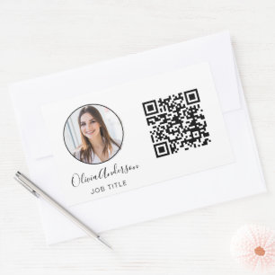 QR Code Professional Photo White Business Card Rec Rectangular Sticker