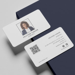 QR CODE  Professional SQUARE Headshot Photo WHITE Business Card