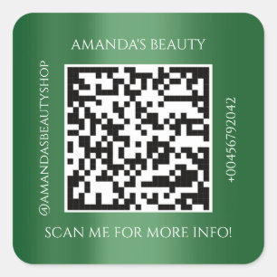 QR Code Promotional Name Contact Greenery Square Sticker