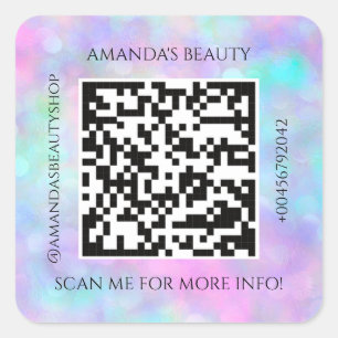 QR Code Promotional Name Contact Holographic Square Sticker
