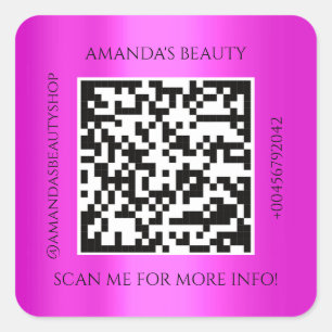 QR Code Promotional Name Contact Pink Fuchsia Square Sticker