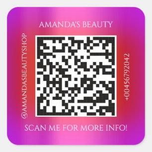 QR Code Promotional Name Contact Pink Red Square Sticker