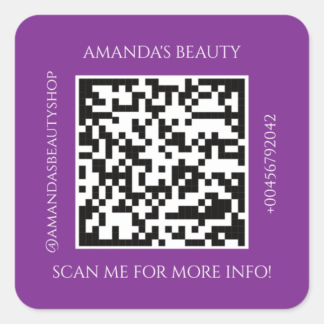 QR Code Promotional Name Contact Purple Square Sti Sticker (Front)