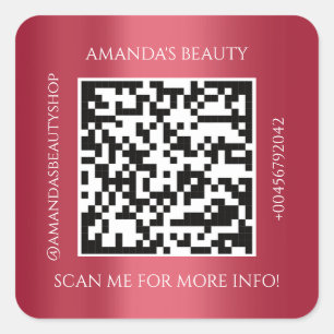QR Code Promotional Name Contact Red Wine Square Sticker