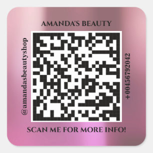 QR Code Promotional Name Contact Web Address Pink Square Sticker