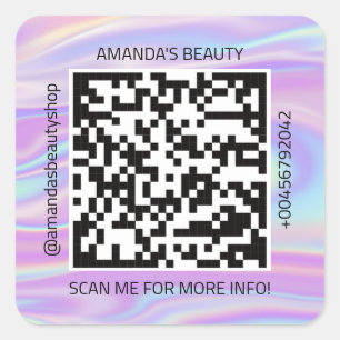 QR Code Promotional Name Contact Web Holograph Square Sticker