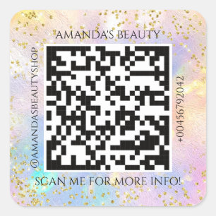 QR Code Promotional Name Contact Web Holograph Square Sticker