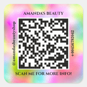 QR Code Promotional Name Contact Web Holographic Square Sticker
