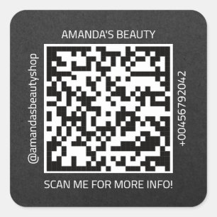 QR Code Promotional Name Contact Web Natural Grey Square Sticker