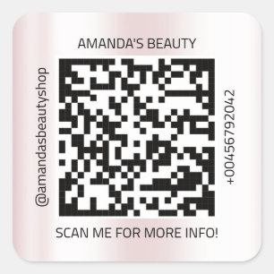 QR Code Promotional Name Contact Web Natural Pink Square Sticker