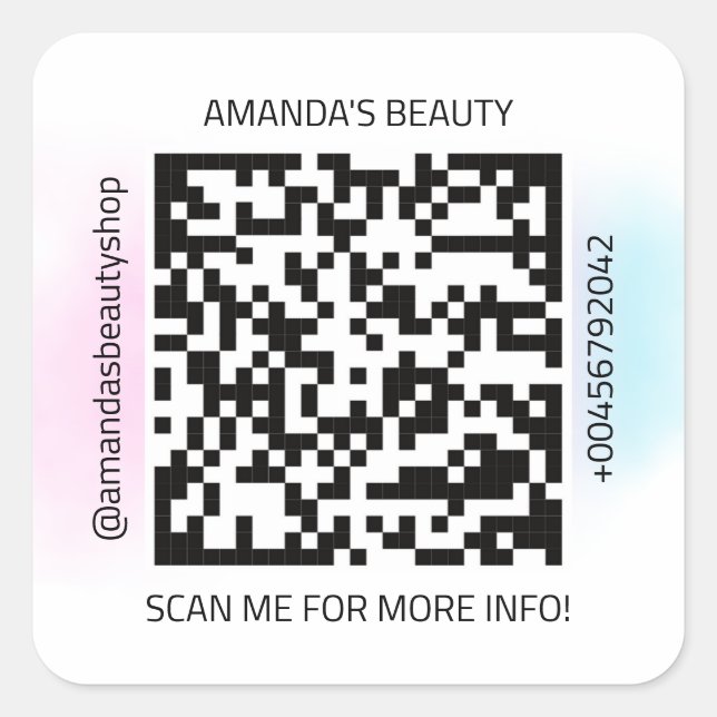 QR Code Promotional Name Contact Web ombre Square Sticker (Front)