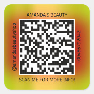 QR Code Promotional Name Contact Web Red Yellow Square Sticker