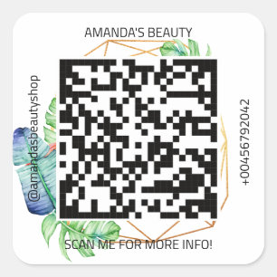 QR Code Promotional Name Contact Web Tribal Gold Square Sticker