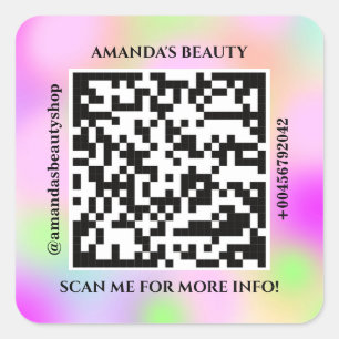 QR Code Promotional Name Web Holograph Pink Square Sticker