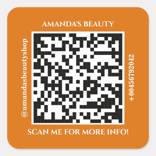 QR Code Promotional Name Web Orange Square Sticker (Front)