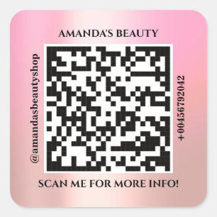 QR Code Promotional Name Web Pink Rose Square Sticker