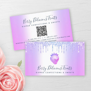 QR Code Purple Glitter Strawberry Confection Chef Business Card