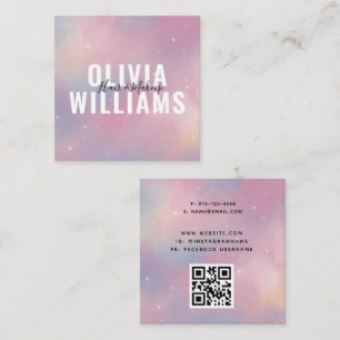 QR Code Purple Pink Galaxy  Square Business Card
