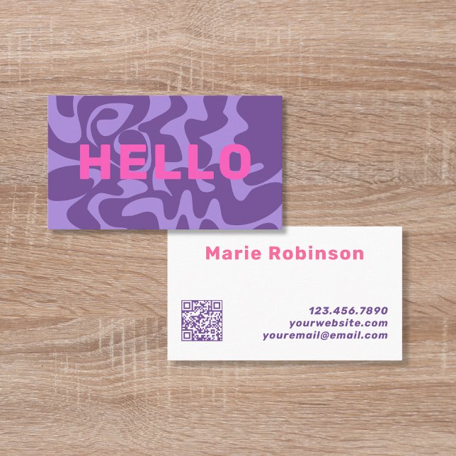 QR Code Purple Pink Retro Squiggles Business Card (Creator Uploaded)