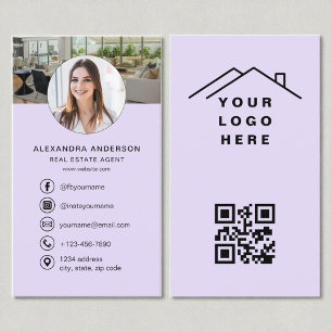 QR Code Real Estate Agent Purple Photo Logo Business Card