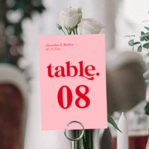 Qr Code Red and Pink Wedding  Table Number
