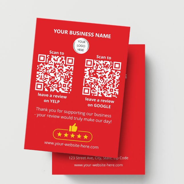 QR code Red Business Review GOOGLE and YELP Card (Creator Uploaded)