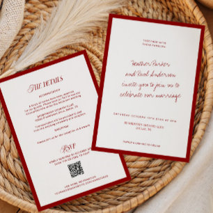 QR Code Red Classic Minimalist Wedding Invitation