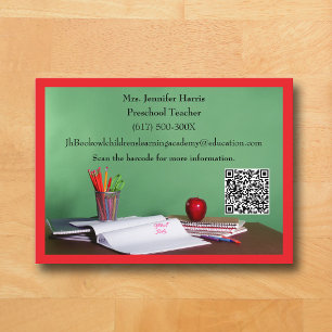 QR Code Red Grade School Preschool Teacher Business Card