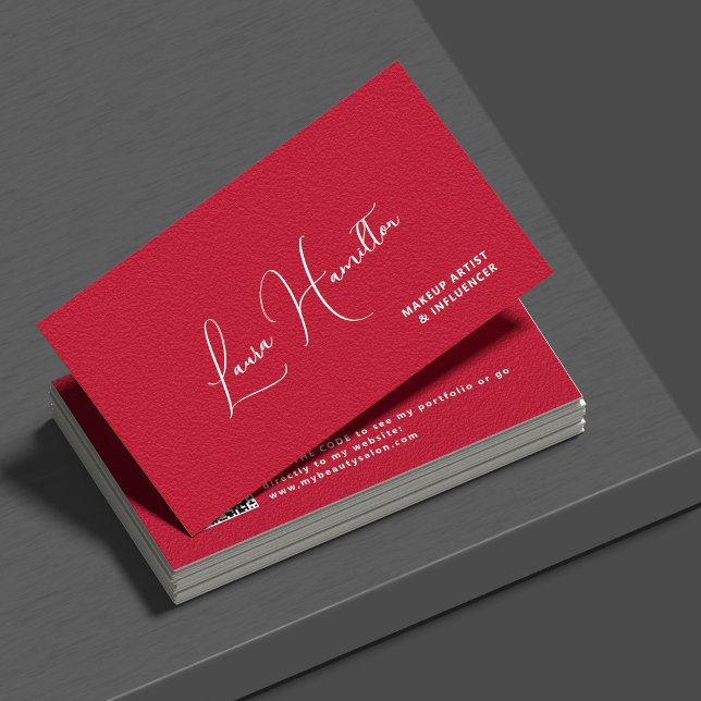 QR code red modern beauty influencer  Business Card (Creator Uploaded)