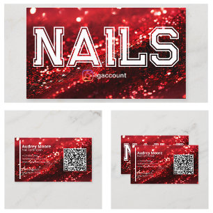 QR Code Red Professional Nail Technician Templates Business Card