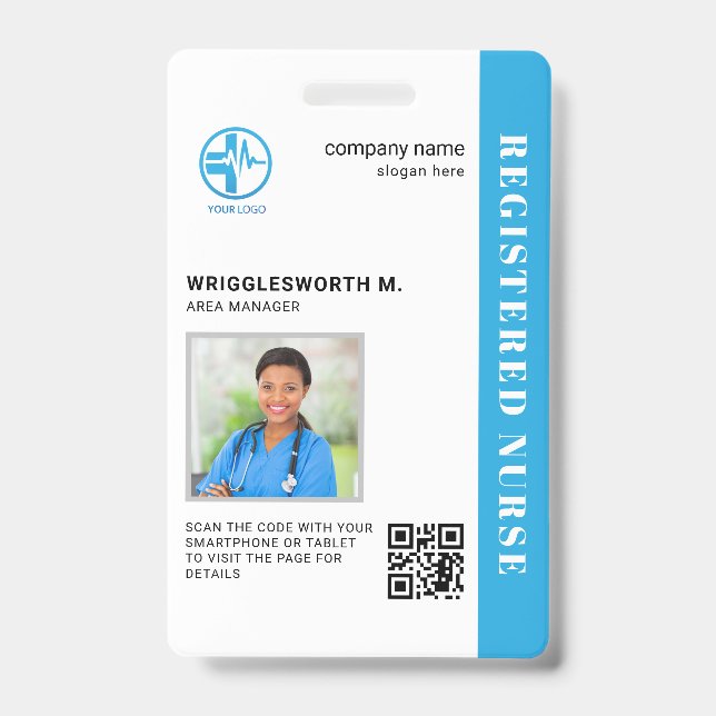 QR Code Registered Nurse Medical Centre Photo ID Badge (Front)