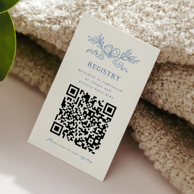QR Code Registry Blue Ribbon Baby Shower  Enclosure Card (QR Code Registry Blue Ribbon Baby Shower Enclosure Card)