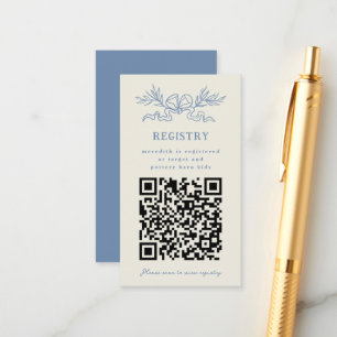 QR Code Registry Blue Ribbon Baby Shower Enclosure Card
