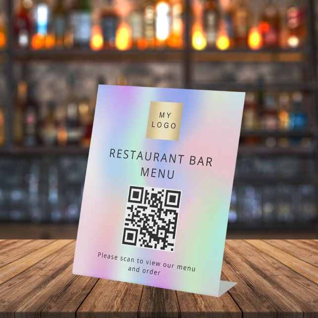 QR code restaurant cafe bar scan menu holographic Pedestal Sign (Creator Uploaded)