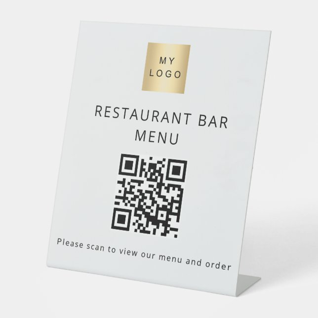 QR code restaurant cafe bar scan menu logo Pedestal Sign (Front)