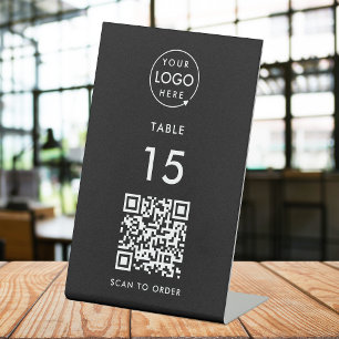 QR Code Restaurant   Table Number Scan Order Black Pedestal Sign