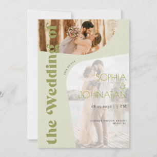 QR code retro bold sage green 2 PHOTO rsvp wedding Invitation