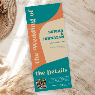 QR code retro colorful modern all in one wedding Invitation