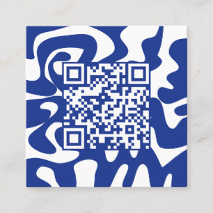 QR Code Retro Groovy Blue White Squiggles Hello Square Business Card