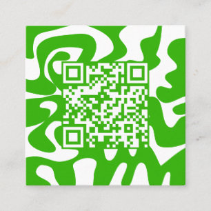 QR Code Retro Groovy Lime Green White Hello Square Business Card