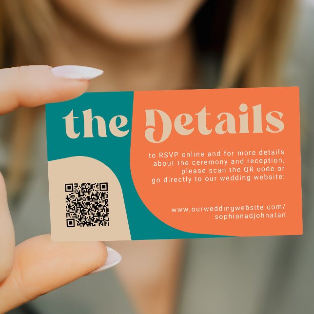 QR Code retro wedding details RSVP website Enclosure Card (Creator Uploaded)