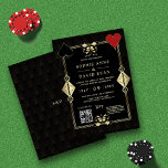QR Code Roaring 20s Gold Art Deco Wedding  Invitation<br><div class="desc">Unique and elegant design featuring modern QR code,  gold Art Deco shape with Fleur-de-lis,  playing cards suits,  initials on the back; all on gold Art Deco pattern background. Use Personalise tool to add your info. For matching items,  please,  visit my QR Code Wedding  Collection.</div>