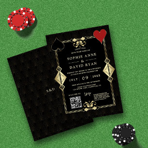 QR Code Roaring 20s Gold Art Deco Wedding  Invitation