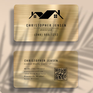 QR Code Roofing Black Gold Metallic Rounded Business Card